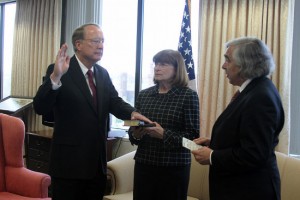 Frank Klotz, Nancy Klotz, and Ernest Moniz at NNSA Swearing-in Ceremony