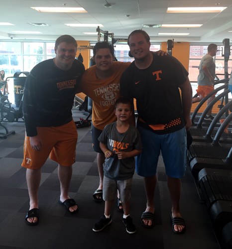AJ Cucksey has become friends with University of Tennessee Volunteers football players, including Joshua Dobbs, Dylan Wiesman, Brett Kendrick, and Jack Jones. (Photo courtesy Shannon Cucksey)
