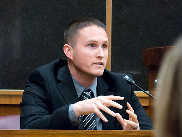Oak Ridge Police Department Officer Ben Higgins testified Monday, Feb. 13, 2017, during the vehicular homicide and aggravated assault trial for Lee Harold Cromwell, 68, an Oak Ridge man accused of killing a Knoxville man and injuring others as he backed through a crowded parking lot at the Midtown Community Center after fireworks in Oak Ridge on July 4, 2015. (Photo by John Huotari/Oak Ridge Today)
