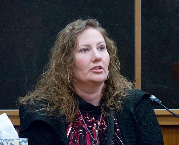 Julia Robinson, wife of James Robinson, who died in a parking lot crash at the Midtown Community Center after fireworks in Oak Ridge on July 4, 2015, recalled her last words to her husband: “I told him that the girls were safe, and I loved him,” Robinson said. Robinson testified during the homicide and aggravated assault trial for Lee Harold Cromwell, 68, of Oak Ridge, in Anderson County Criminal Court in Clinton on Tuesday, Feb. 14, 2017. (Photo by John Huotari/Oak Ridge Today)