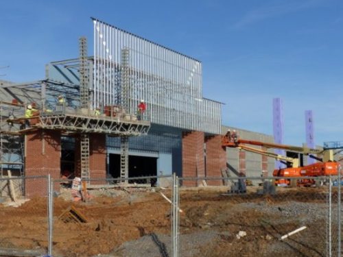 Construction work continues for new stores at Main Street Oak Ridge, the redevelopment of the former Oak Ridge Mall. This work on Friday, Feb. 10, 2017, is in the area that will house Dick's Sporting Goods and T.J. Maxx, roughly in the area of the former Sears department store. (Photo by John Huotari/Oak Ridge Today)