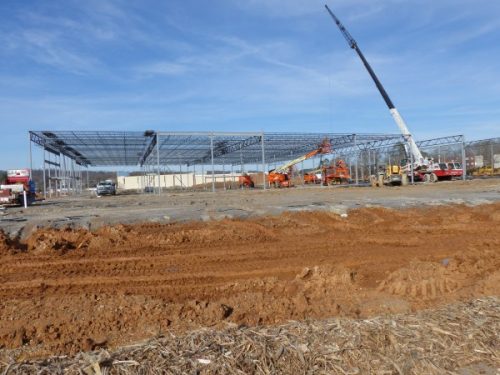 Construction work continues for new stores at Main Street Oak Ridge, the redevelopment of the former Oak Ridge Mall. This work on Friday, Feb. 10, 2017, is in the area that will house Electronic Express and PetSmart between JCPenney and Walmart. (Photo by John Huotari/Oak Ridge Today)