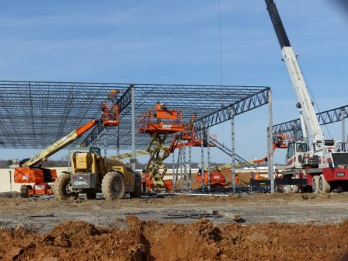 Construction work continues for new stores at Main Street Oak Ridge, the redevelopment of the former Oak Ridge Mall. This work on Friday, Feb. 10, 2017, is in the area that will house Electronic Express and PetSmart between JCPenney and Walmart. (Photo by John Huotari/Oak Ridge Today)