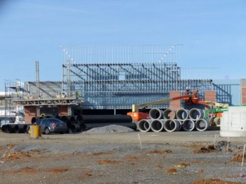 Construction work continues for new stores at Main Street Oak Ridge, the redevelopment of the former Oak Ridge Mall. This work on Friday, Feb. 10, 2017, is in the area that will house Dick's Sporting Goods and T.J. Maxx, roughly in the area of the former Sears department store. (Photo by John Huotari/Oak Ridge Today)