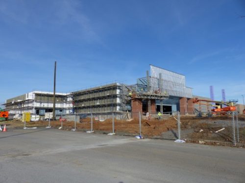 Construction work continues for new stores at Main Street Oak Ridge, the redevelopment of the former Oak Ridge Mall. This work on Friday, Feb. 10, 2017, is in the area that will house Dick's Sporting Goods and T.J. Maxx, roughly in the area of the former Sears department store. (Photo by John Huotari/Oak Ridge Today)