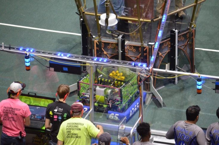 The Oak Ridge High School Robotics Team, the Secret City Wildbots Team 4265, competed at the FIRST Robotics Smoky Mountain Regional March 23-25 at the Thompson-Boling Arena in Knoxville. The Wildbots were named captain of a finalist team, and they won the Engineering Inspiration Award sponsored by NASA and an invitation to the National Championships in Houston, Texas, with the $5,000 entry fee being paid for by NASA. (Photo by Angi Agle)