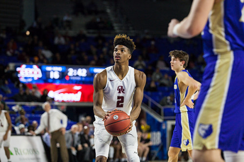 Oak Ridge senior E.J. Bush (2) shoots a free throw against Brentwood during a 53-45 win for the Wildcats in a Class AAA boys' state quarterfinal game at Murphy Center in Murfreesboro on Wednesday, March 15, 2017. (Photo by Kindell Moore)