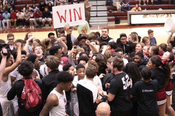 Oak Ridge Wildcats and students celebrate a 90-60 win over David Crockett in a Class AAA sectional at Wildcat Arena on Monday, March 6, 2017. (Photo by Luther Simmons)