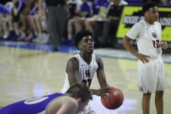 Oak Ridge senior Anthony Gibson (23) shoots a free throw during a 53-45 win over Brentwood in a Class AAA boys' state quarterfinal game at Murphy Center in Murfreesboro on Wednesday, March 15, 2017. (Photo by Luther Simmons)