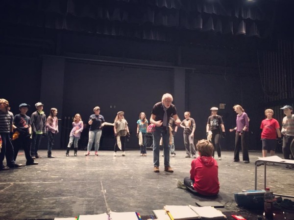 David Silverthorn (Fagin) sings "You've Got to Pick a Pocket or Two" with his pick-pocket gang while Joey Nieman (Oliver) learns the art of pick-pocketing during a rehearsal. (Photo by Roane State)