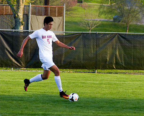 Oak Ridge senior forward Masa Kato (5) in the first half of a 6-0 win over Powell at the Oak Ridge Soccer Complex on Tuesday, April 11, 2017. (Photo by John Huotari/Oak Ridge Today)
