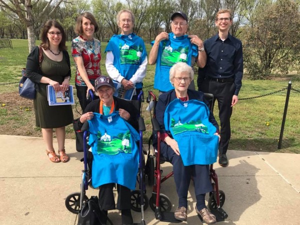 Oak Ridge Manhattan Project veterans Velva Irwin, Hugh Barnett, Sarah Archer, and Louise Keaton with Cindy Kelly, Alex Levy, and Nate Weisenberg of the Atomic Heritage Foundation. The AHF staff met the four Manhattan Project veterans on April 5, 2017. (Photo courtesy Atomic Heritage Foundation)
