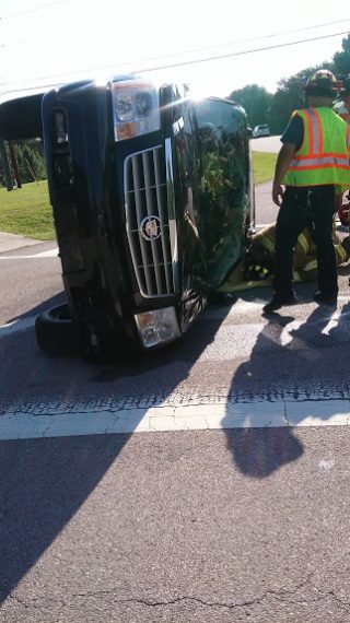 A two-vehicle crash was reported at Laboratory Road and Bus Terminal Road on Friday morning, July 14, 2017. (Photo by Kevin Rice)