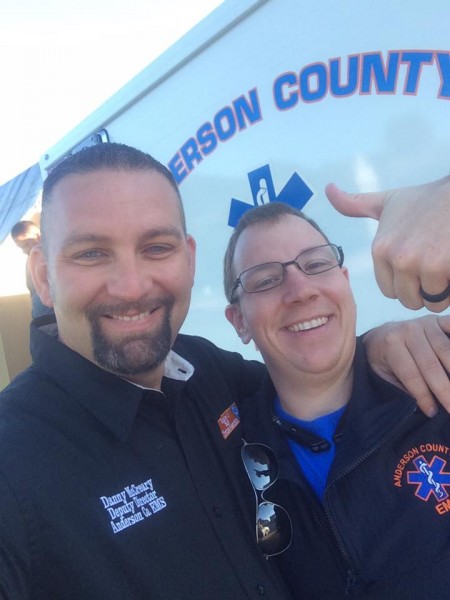 Anderson County Deputy Director of Operations Danny McCreary, left, is pictured above with Paramedic Michael Rhinehart, who is headed to help respond to Hurricane Irma in Florida on Friday, Sept. 8, 2017. (Photo courtesy Anderson County EMS)