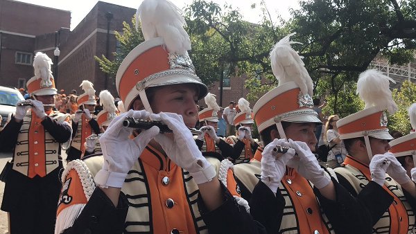 The Oak Ridge High School Wildcat Marching Band performs with the Pride of the Southland Band on Saturday, Sept. 23, 2017, at the University of Tennessee and UMass football game. (Photo courtesy Teresa Ledden)