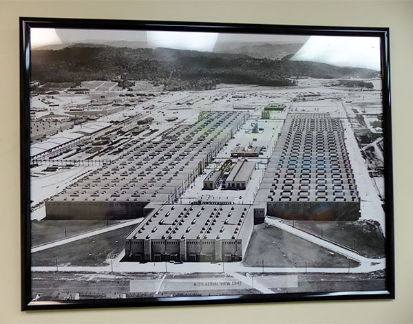 An aerial view of the K-25 Building from 1947 is pictured above at the K-25 History Center on Thursday, Oct. 19, 2017. (Photo by John Huotari/Oak Ridge Today)