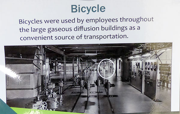 Bicycles were used as a means of transportation around the large gaseous diffusion buildings, as pictured above at the K-25 History Center on Thursday, Oct. 19, 2017. (Photo by John Huotari/Oak Ridge Today)