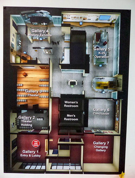 The layout of the K-25 History Center on the second floor of Oak Ridge Fire Station Number Four at East Tennessee Technology Park is pictured above on Thursday, Oct. 19, 2017. (Photo by John Huotari/Oak Ridge Today)
