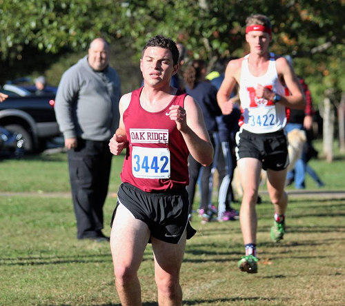 Pictured above is Oak Ridge senior Will Jeter, who finished 43rd in the boys 5,000-meter cross country race in the Region 2 Large Division Championships at Victor Ashe Park in Knoxville on Thursday, Oct. 26, 2017. (Photo by Maddie Zawisza)