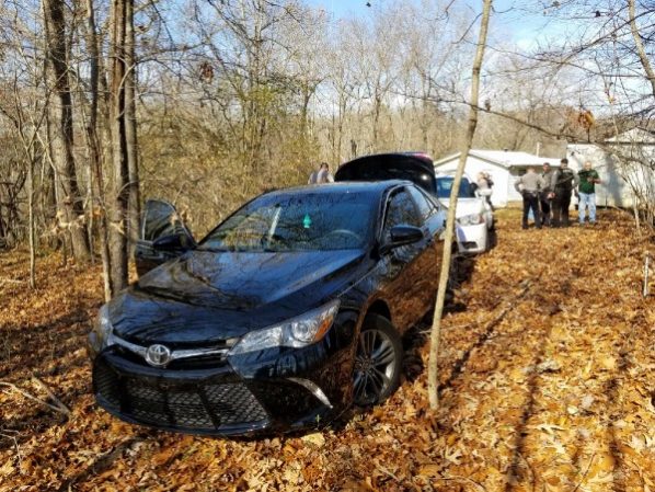Two people were arrested after a car chase that started in Claxton and passed through Oak Ridge, Clinton, and parts of Anderson County before ending on Cox Lane on Saturday, Dec. 2, 2017. (Photo by Anderson County Sheriff's Department)