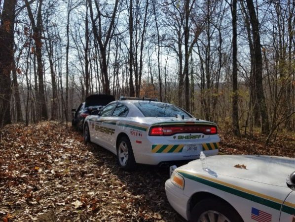 Two people were arrested after a car chase that started in Claxton and passed through Oak Ridge, Clinton, and parts of Anderson County before ending on Cox Lane on Saturday, Dec. 2, 2017. (Photo by Anderson County Sheriff's Department)