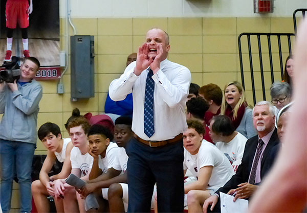 Oak Ridge Coach Aaron Green is pictured above during a 60-58 loss to Powell in the District 3-AAA championship at Halls on Saturday, Feb. 17, 2018.(Photo by John Huotari/Oak Ridge Today)