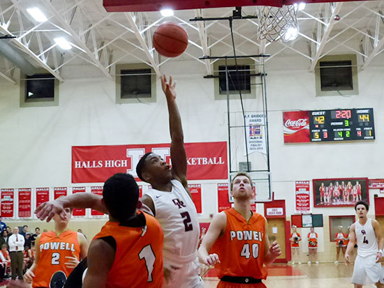 Marcus Smith (2) of Oak Ridge shoots against Powell during the 60-58 District 3-AAA championship loss to the Panthers at Halls on Saturday, Feb. 17, 2018. (Photo by John Huotari/Oak Ridge Today)