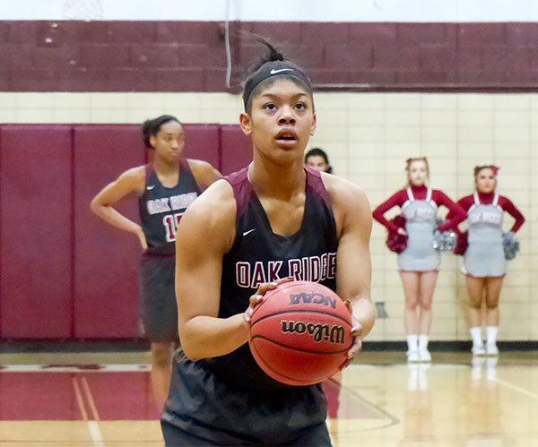 Oak Ridge senior Mykia Dowdell (34) shoots a free throw during a 57-45 Region 2-AAA championship loss for the Lady Wildcats at Bearden on Monday, Feb. 26, 2018. (Photo by John Huotari/Oak Ridge Today)