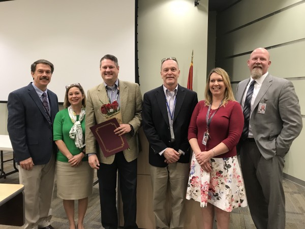 Pictured above from left to right are Bruce Lay, Oak Ridge Schools executive director of school leadership; Sherrie Fairchild-Keyes, principal of Willow Brook Elementary School; Roger Ward, principal of Linden Elementary School; Phil Cox, principal of Jefferson Middle School; Tracey Beckendorf-Edou, Oak Ridge Schools executive director of teaching and learning; and Bruce Borchers, Oak Ridge Schools superintendent. Not pictured is Pearl Goins, principal of Glenwood Elementary School. (Photo by Oak Ridge Schools)