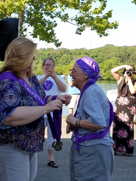 The Festival of Hope at Melton Lake Park in Oak Ridge on Friday, June 15, 2018, raised $50,000 for the American Cancer Society. Opening ceremonies recognized more than 60 area cancer survivors who attended, and that was followed by the Cancer Survivors lap. Each survivor was provided a purple cancer survivor’s T-shirt and had a medallion placed around their neck. (Submitted photo)