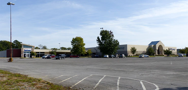 This picture was taken above on Tuesday, Oct. 23, 2018, in the area proposed for future mixed-use development (retail, residential, and restaurant) along Wilson Road at Main Street Oak Ridge. The new American Museum of Science and Energy is at left in the background and JCPenney is at right. (Photo by John Huotari/Oak Ridge Today)