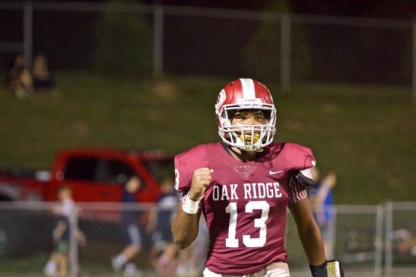 Oak Ridge senior quarterback Herbert Booker (13) is pictured above during a 20-14 loss to Farragut on Blankenship Field on Friday, Sept. 7, 2018. (Photo by Barry Houchin)