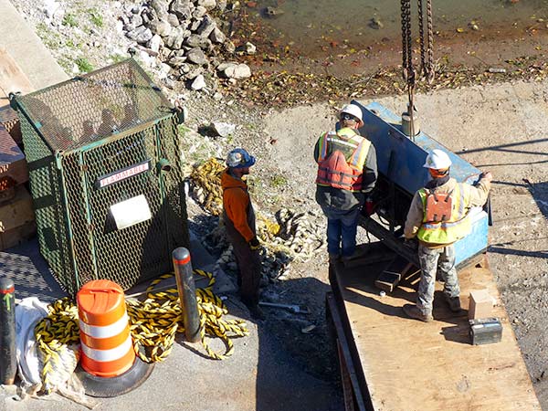 Work is under way on the bridge to replace the Honorable William Everette Lewallen Bridge over the Clinch River on Clinch Avenue between downtown Clinton and South Clinton. The work is pictured above on Tuesday, Oct. 30, 2018. (Photo by John Huotari/Oak Ridge Today)