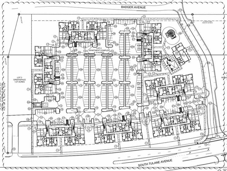 The overall site plan that could be considered by the Oak Ridge Municipal Planning Commission on Thursday, Nov. 15, 2018, for the apartments, tentatively named Main Street Apartments, that could be built on the northern part of the former American Museum of Science and Energy property on South Tulane Avenue.