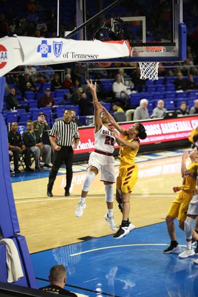 Oak Ridge senior Shatyrah Copeland (22) shoots a layup during a 65-49 win over Science Hill in a Class AAA girls basketball tournament quarterfinal game in Murphy Center at Middle Tennessee State University in Mufreesboro on Thursday, March 7, 2019. (Photo by Luther Simmons)