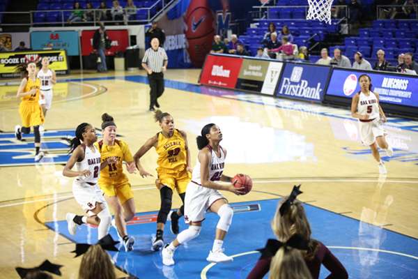 Oak Ridge senior Shatyrah Copeland (22) prepares to shoot a layup during a 65-49 win over Science Hill in a Class AAA girls basketball tournament quarterfinal game in Murphy Center at Middle Tennessee State University in Mufreesboro on Thursday, March 7, 2019. (Photo by Luther Simmons)