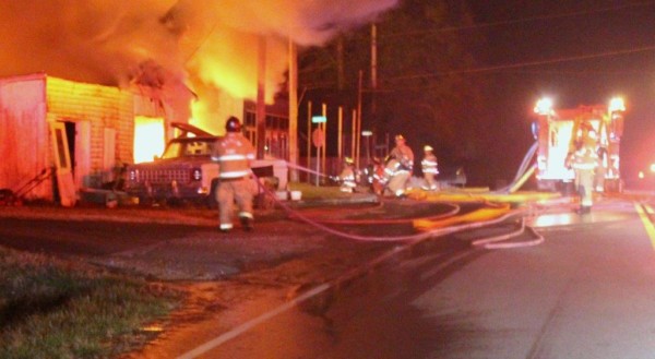 The Oak Ridge Fire Department and other departments helped Oliver Springs fight this fire on West Tri County Boulevard early Wednesday, March 5, 2019. (Photo by Tom Scott)